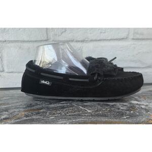 Clarks Women's Folded Tongue Suede Moccasin Slippers ICH30746C Black 8M